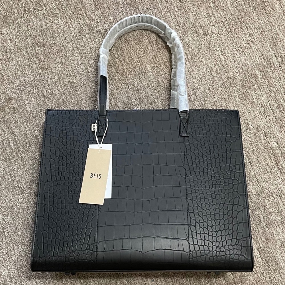 BEIS Large Work Tote in Black Croc NEW with tags - Picture 11 of 15